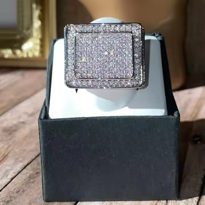 Luxury Square Halo <b>Iced</b>-Out Gemstone <b>Ring</b> 14K Gold Plated Moissanite IGI Certified - Product Image 2