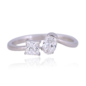 925 Sterling <b>Silver</b> <b>Ring</b> with CVD Diamond Princess Cut and Oval Cut Open Band <b>Silver</b> Plated <b>Adjustable</b> Fashion <b>Ring</b> for Women - Product Image 1