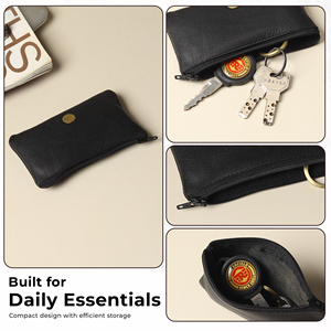 WRIZA Handcrafted PU Leather Short Key <b>Pouch</b> Zipper Key Case for <b>Men</b> Women Durable Organizer Compact Key Holder - Product Image 5