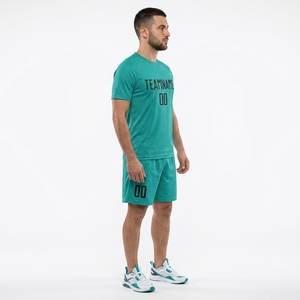 Custom Men's Soccer Jersey Set Teal Short Sleeve Moisture Wicking Sublimated Print Elastic Waist Regular Fit All Seasons - Product Image 3