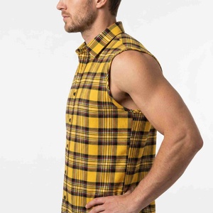 Men's Summer 100% Cotton Sleeveless Flannel Shirts ODM Custom Print Logos Knitted Eco-Friendly Quick Dry Casual Oversized Shirt - Product Image 5