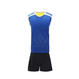 เสื้อวอลเลย์บอลชายสีน้ำเงินแบบไม่มีแขนพร้อมกางเกงขาสั้นสีดำ ผ้าโพลีเอสเตอร์ซับเหงื่อ ระบายอากาศได้ดี ทรงแอธเลติก คอวี แบบสปอร์ตพิมพ์ลาย - Product Image 2