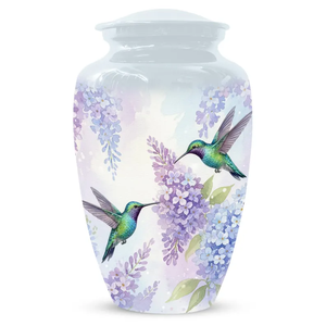 Hummingbird Cremation Urn Aluminum Human Ashes <b>Memorial</b> Cremation <b>Keepsake</b> Urn Purple Floral Decorative Burial Vessel - Product Image 1