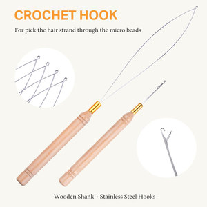 Kit d'outils pour extensions de cheveux à coudre avec 200 perles en silicone, 4 types d'aiguilles à crochet et boucle de tirage - Product Image 5