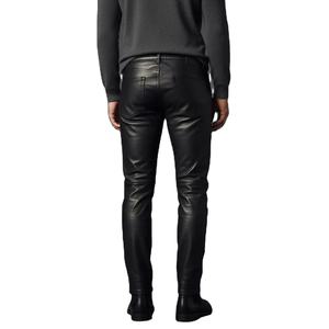 Men's <b>Black</b> Faux Leather <b>Pants</b> Slim Fit Trousers Distressed Waxed Finish Casual Streetwear by amrid leather - Product Image 3
