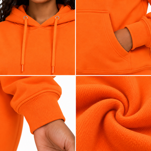 Women's <b>Orange</b> Solid 100% Cotton Lined Hoodie Drop Shoulder Pullover Sweatshirt Casual Long Sleeve Hooded Top Autumn <b>Hoodies</b> - Product Image 6