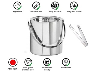 Cubo de Hielo de Acero Inoxidable Premium, Doble Pared Aislada, Acabado Satinado, Acero de Grado Alimenticio con Pinza para Hielo y Vertedor Jigger, Resistente a la Oxidación y al Agrietamiento - Product Image 5