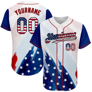 Maillot de baseball authentique et tendance, personnalisé, blanc, avec drapeau américain 3D rouge-noir, fabriqué directement pour la vente en gros - Product Image 1