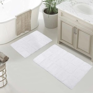 White Hotel Bath <b>Mat</b> 100% Long Staple Cotton Loop Pile Non <b>Slip</b> Super Water Absorbent Jacquard Border Washable <b>Mat</b> - Product Image 2