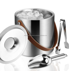 Contemporary Metal <b>Ice</b> Bucket Sleek Finish Beverage <b>Cooler</b> Double Wall Insulated Perfect For Modern Bar Setup - Product Image 1