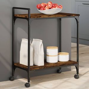 Chariot de cuisine en bois d'ingénierie de 23,8''x12,2''x28,5'' en chêne fumé, îlots et chariots de cuisine - Product Image 1