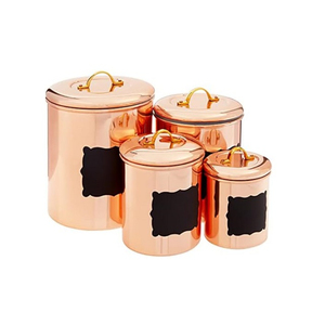 Hammered Antique Copper Kitchen Canister Set Of Airtight Stainless Steel Food <b>Storage</b> Jars For Tea Coffee Sugar Farmhouse Decor - Product Image 2