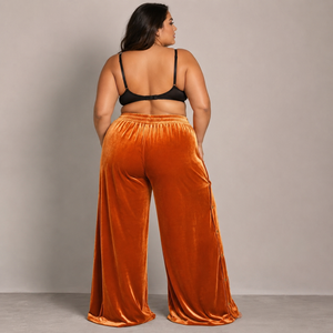 Pantalon large en velours doré pour femme, taille mi-haute, coupe droite et ample, écologique, décontracté, respirant, longueur intégrale, idéal pour l'été, vente en gros - Product Image 4