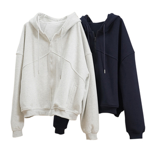Nouveau Sweat à Capuche Zippé Oversize pour Femme, Uni, en Molleton de Coton Épais, Épaules Tombantes, Fermeture Éclair Intégrale - Product Image 6