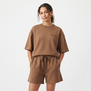 Ensemble deux pièces décontracté à rayures personnalisé pour femmes et filles, vêtements d'été, shorts et t-shirt en coton épais, ensembles pour femmes grandes tailles - Product Image 5