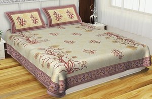 Ensemble de couvre-lit et de taies d'oreiller en coton doux à imprimé floral, taille King, pour usage domestique, imprimé Jaipuri, par Indian Consigners - Product Image 5