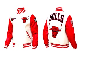Blouson universitaire pour homme Chicago, rouge et blanc, avec logo brodé, style streetwear décontracté, col montant, en laine coupe-vent, hiver - Product Image 2