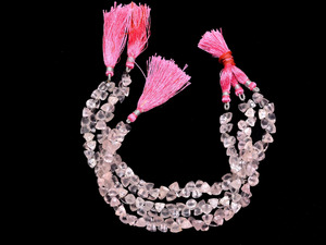 AAA+ Quartz 6mm Faceted Triangle Briolette Beads Natural <b>Pink</b> Rose Quartz Semiprecious Gemstone Fancy Trillion Beads For Jewelry - Product Image 1