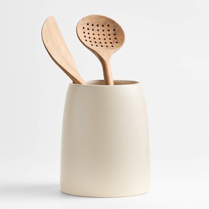 Premium Stoneware <b>Utensil</b> <b>Holder</b> Smooth Curve Design Matte Finish Thick Body Heat Resistant <b>Kitchen</b> Counter Storage Organizer - Product Image 2