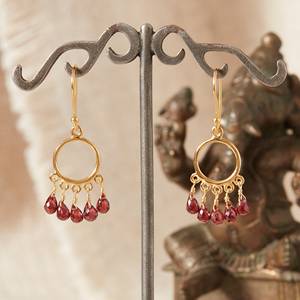 Pendientes de Aro de Plata de Ley 925 con Baño de Oro de 18K y Piedra de Granate Roja, Joyería Fina Vintage para Mujer, Regalo para Cumpleaños de Enero - Product Image 3