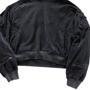 Services OEM ODM : Sweats à capuche streetwear avec patch appliqué, effet délavé à l'acide, effet soleil, effet vieilli, coupe carrée, coupe courte, coupe oversize - Product Image 3