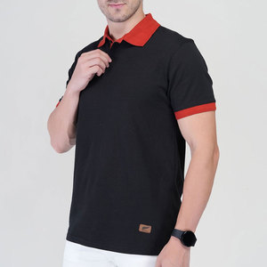 เสื้อโปโลชายสีดำ คอปกและปลายแขนสีแดง แขนสั้น สไตล์ลำลอง ผ้าถักเนื้อพิเก้ สีพื้น ระบายอากาศได้ดี - Product Image 4
