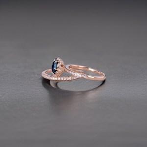 Sterling <b>Silver</b> IGI Certified Blue Topaz Engagement <b>Ring</b> <b>Set</b> 14K Rose Gold Plated Halo Wedding Jewelry Women Party Wholesale - Product Image 2