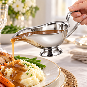 Soupière en acier inoxydable avec poignée, finition miroir, base sur piédestal pour table à manger - Product Image 3