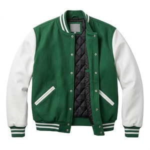 DAIZEN STAR INTERNATIONAL Men's Black Windproof Varsity Jacket PU Leather Sleeves Stand Front Customizable Color Autumn Wear - Product Image 1