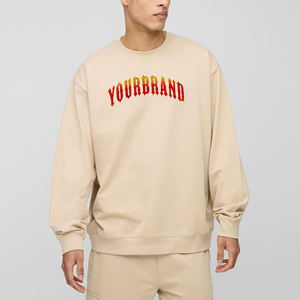 Sweat-shirt à col rond surdimensionné pour homme grande taille, beige, en coton French Terry, pull décontracté pour l'automne, imprimé logo sur le devant - Product Image 1