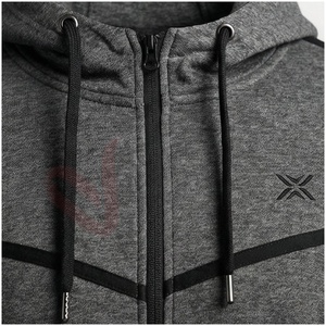 Chándal Gris con Capucha para Hombre, Manga Larga, Cierre Frontal con Cremallera, Logotipo, Color Sólido, Transpirable, Deportivo, Corte Regular, Ropa de Otoño - Product Image 4