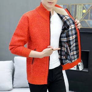 Autumn and Winter Men's Cotton/Bamboo Fiber Sweater Long Sleeve <b>Cardigan</b> Zipper <b>Coat</b> with Raised Rubber Print - Product Image 3