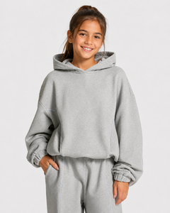 Ensemble de survêtement décontracté gris argenté surdimensionné pour filles, avec sweat à capuche et pantalon de jogging en polaire - Product Image 3