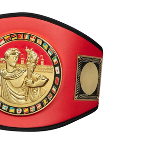 Ceinture de championnat rouge personnalisée avec emblème doré, ceinture de lutte édition collector, titre sportif de haute qualité - Product Image 3
