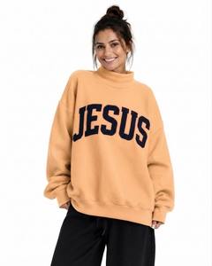 Sweat-shirt personnalisé oversize à col montant avec motif graphique 'Jesus' style universitaire vintage, en molleton épais, pour automne-hiver - Product Image 1