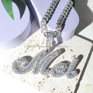 Silver Plated Moissanite Diamond Personalized Name Pendant Necklace Hip Hop Cuban Link Jewelry - Product Image 3