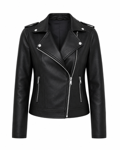 Wholesale Women Black PU Leather Motorcycle Jacket Asymmetric Zipper Lapel Collar Slim Fit Casual Streetwear Biker Outerwear - Product Image 1