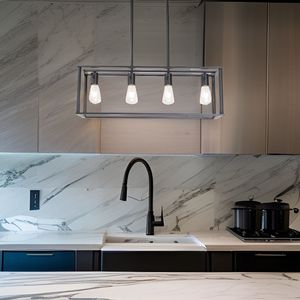 Lampadario Moderno Nero a 4 Luci, Stile Industriale Vintage, Struttura Aperta Rettangolare, Illuminazione Lineare a Gabbia, Plafoniera 100W - Product Image 6