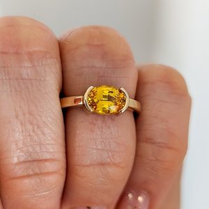 Bague de fiançailles ovale en saphir jaune, demi-sertie, en platine, argent sterling 925, plaqué or 14 carats, certifiée IGI, luxe personnalisable - Product Image 2