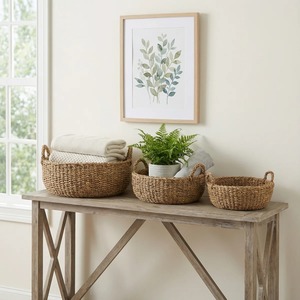 Set of 3 Natural Round Seagrass <b>Baskets</b> Handmade <b>Storage</b> <b>Basket</b> Wholesale eco-friendly Made in Vietnam - Product Image 3