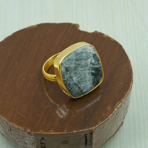 Natural Seraphinite Gemstone 925 Sterling Silver Handmade Cushion Shape Statement <b>Ring</b> Green <b>Crystal</b> Jewelry Gift for Women Men - Product Image 6