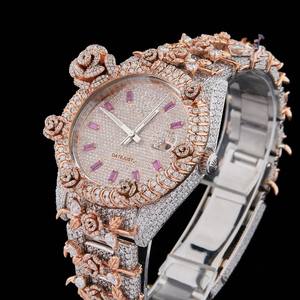 Montre-bracelet mécanique automatique personnalisée avec crâne entièrement serti de diamants Moissanite, bicolore, style Hip Hop élégant - Product Image 3