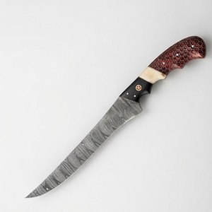 Cuchillo de filetear de acero de Damasco forjado a medida, para pesca, cocina y deshuesar al aire libre, con mango de resina, venta al por mayor OEM - Product Image 4