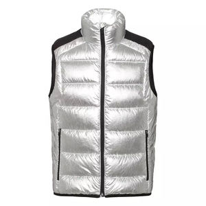 Chaleco Acolchado para Hombre en Blanco y Negro, Cuello Alto, Cierre de Cremallera, Resistente al Viento, Ropa de Invierno Informal, Chaleco Acolchado con Bolsillos - Product Image 1