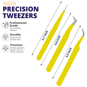 Ijrak – Lot de 3 pinces à cils professionnelles en acier inoxydable pour extensions de cils, isolation volume et cils classiques, pinces jaunes - Product Image 2