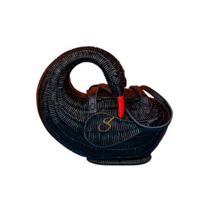 Panier de rangement en rotin noir de luxe en forme de cygne, sac bandoulière élégant en osier tressé à la main et organisateur de bureau - Product Image 2