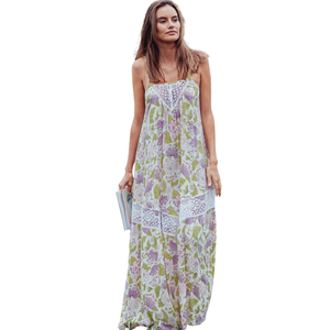 Vestido largo de verano para mujer con estampado floral y lazo frontal - Product Image 3
