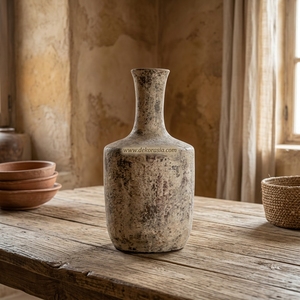 Vase en terre cuite rustique brun Limpio S, perles décoratives, pot en argile fait main, urne décorative en céramique pour table - Product Image 4