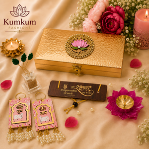 Best Selling Premium Gold Finish Luxury Handmade <b>Festive</b> Favors Return <b>Gift</b> Box Set Lotus Tealight Shubh Labh Diwali Wedding - Product Image 1