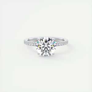 Bague de fiançailles solitaire avec diamant rond de laboratoire de 2,50 carats et pavé français 3/4 pavé en or blanc 14 carats - Product Image 3